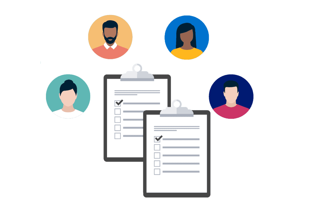 Illustration of a diverse group of individuals participating in a survey